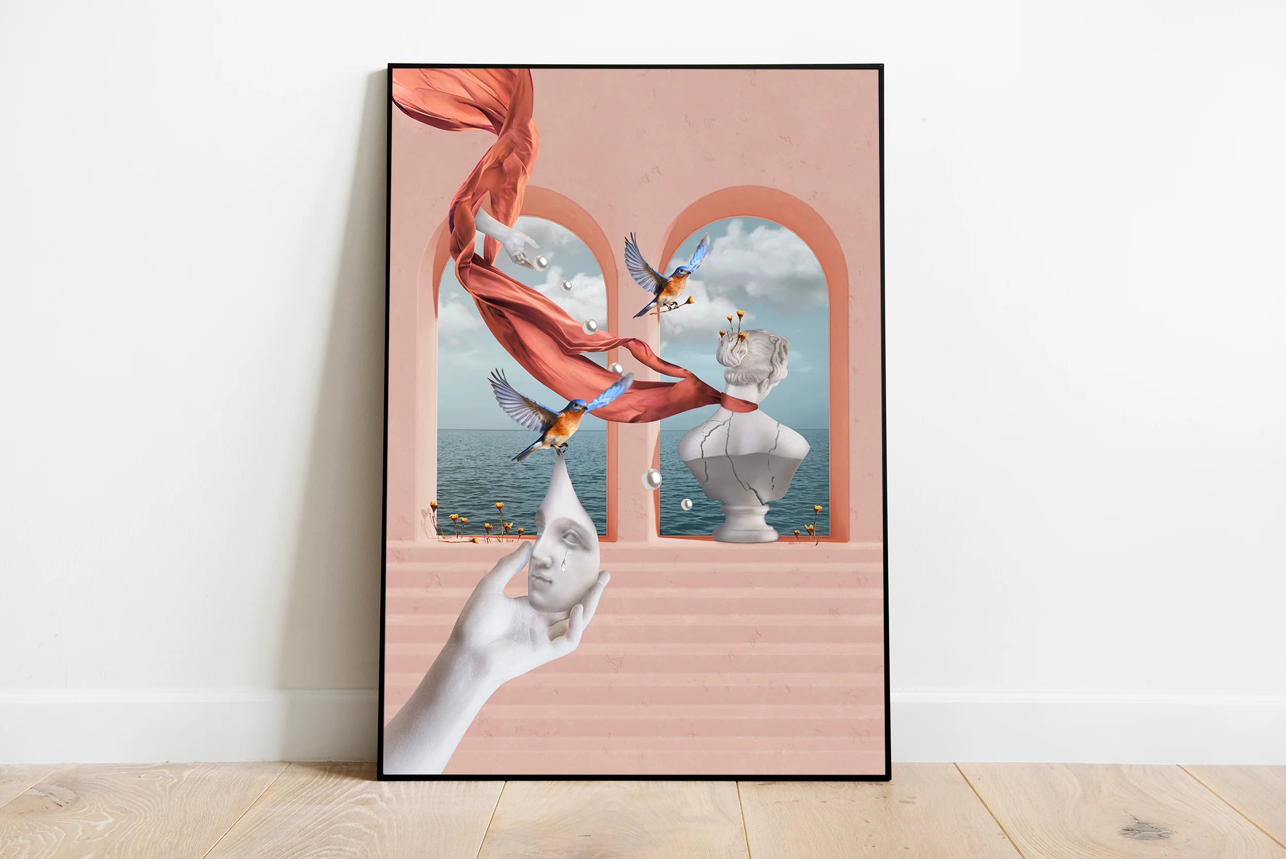 Surrealistyczny plakat „Healing” – artystyczny kolaż w pastelowych kolorach, nowoczesna dekoracja ścienna do salonu i sypialni