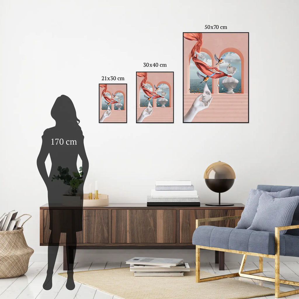 Plakat surrealistyczny „Healing” – kolaż artystyczny przedstawiony w różnych rozmiarach i proporcjach, nowoczesna dekoracja ścienna do salonu, sypialni i wnętrz contemporary