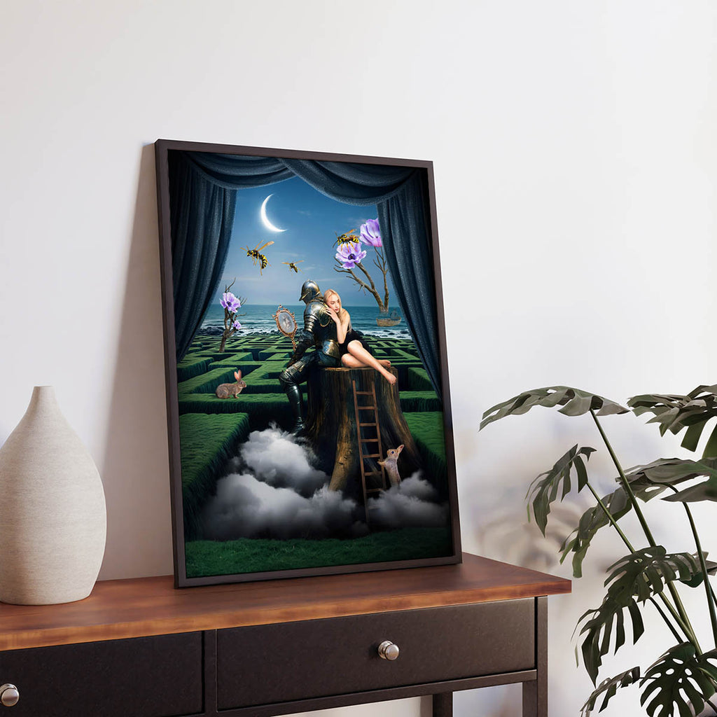 Oryginalna grafika na ścianę, zielono-niebieski motyw refleksji i przemiany wewnętrznej
