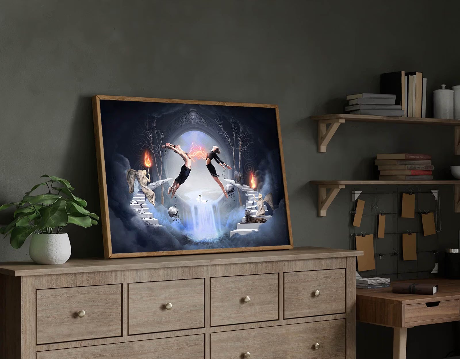 Romantyczny plakat na ścianę, dekoracja dla zakochanych, niebieski surrealizm, prezent rocznicowy