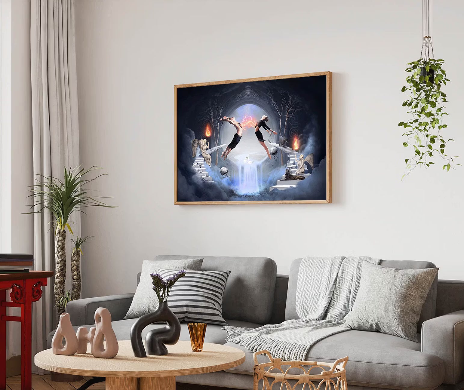 Niebieski plakat o miłości, para zakochanych, nowoczesna grafika na ścianę
