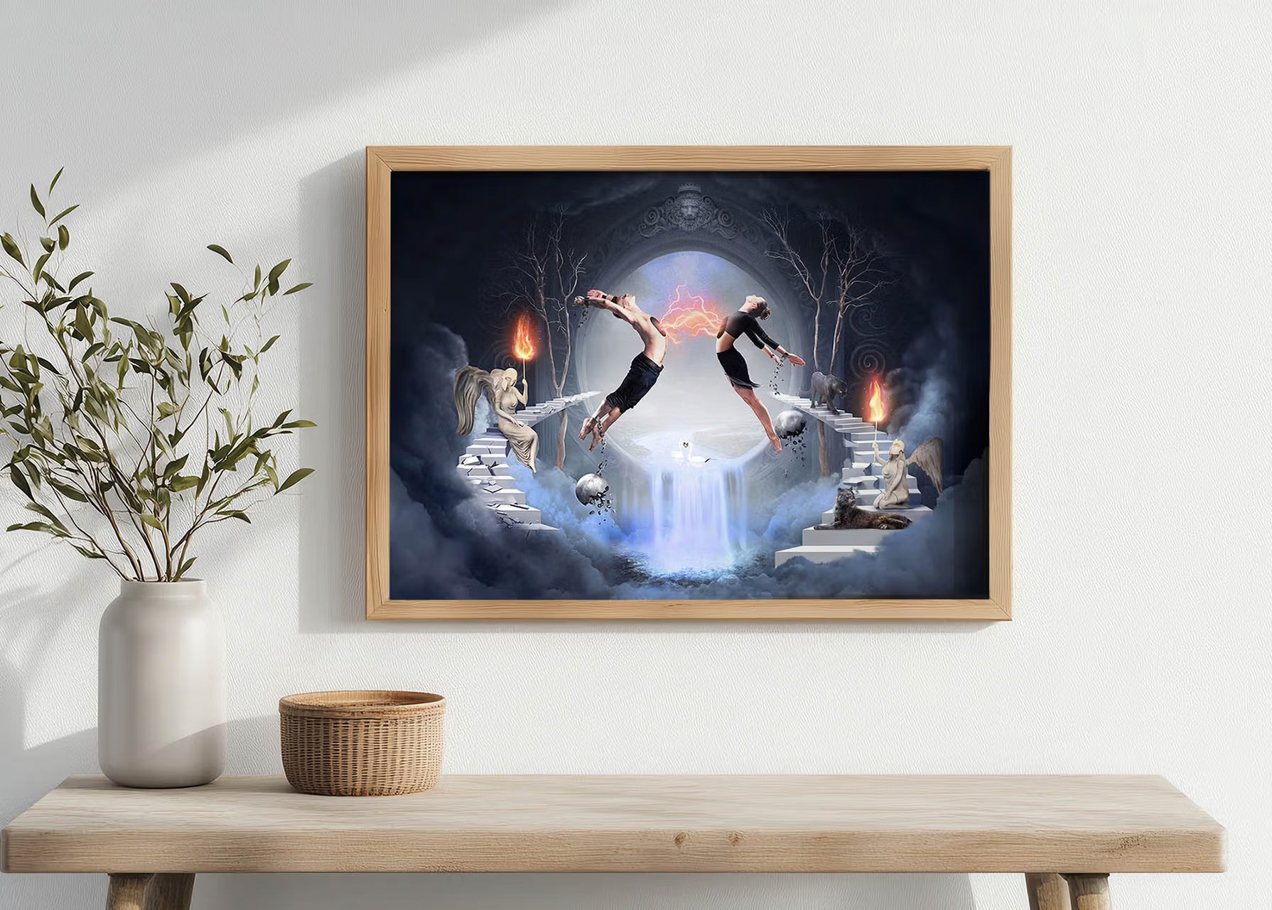 Plakat do sypialni dla par, niebieska estetyka wnętrza, nowoczesna grafika miłosna