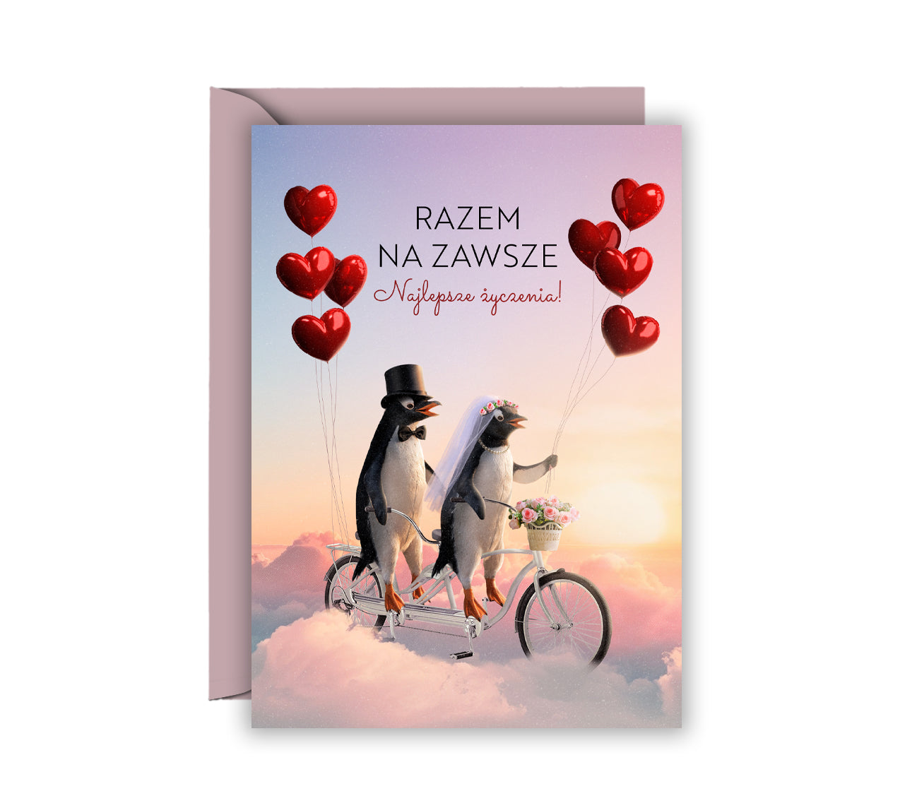 Kartka ślubna pingwiny
