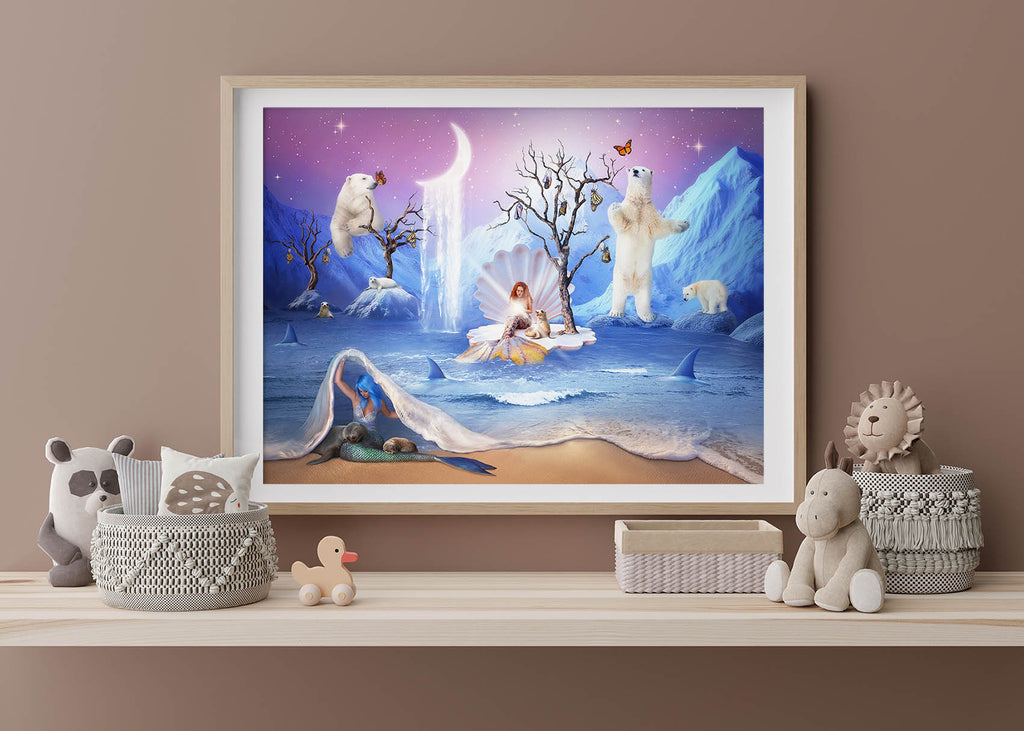 Plakat do pokoju dziewczynki, magiczna syrenka i arktyczne zwierzęta na ścianę