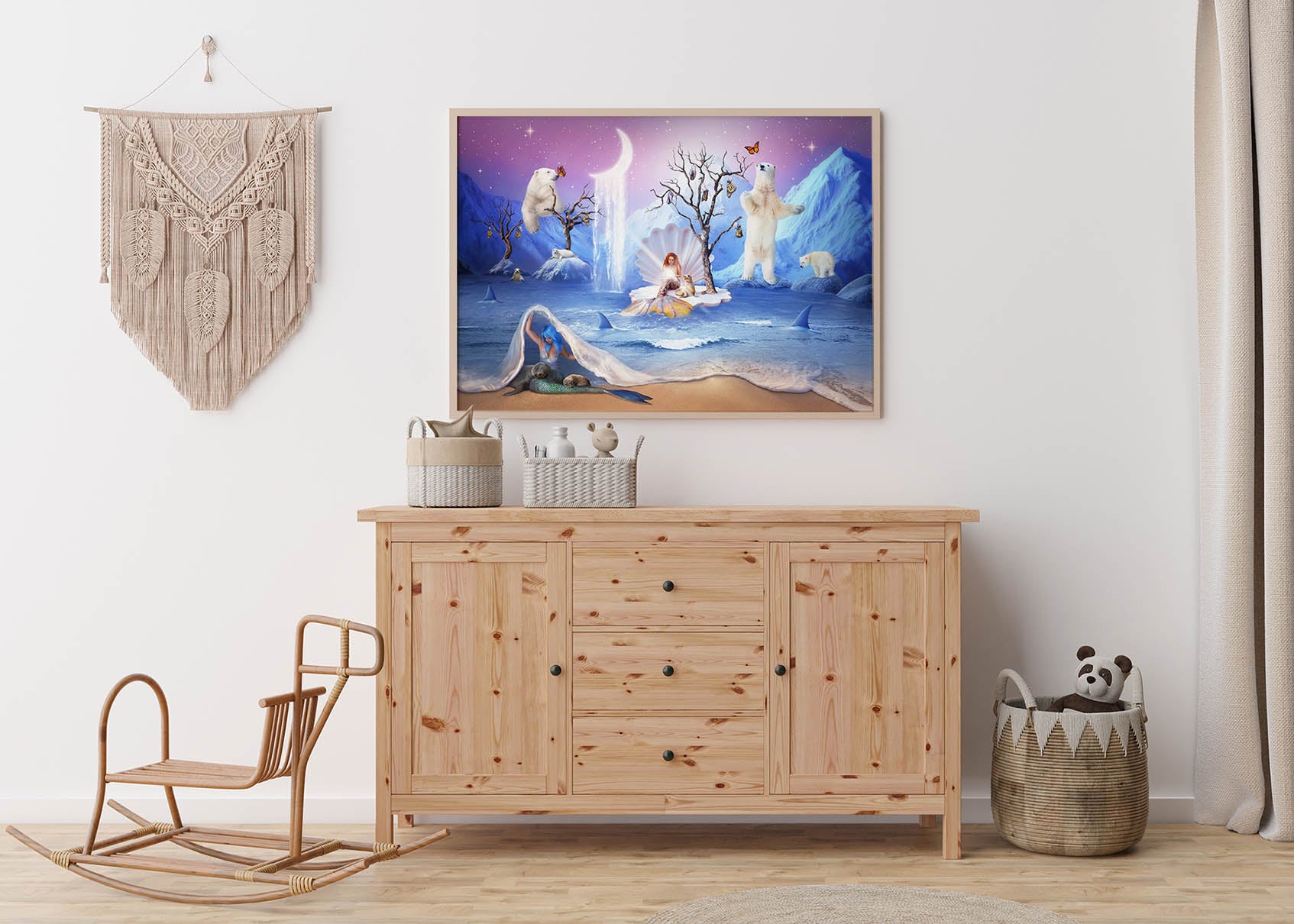 Grafika na ścianę, syrenka w scenerii oceanicznej z niedźwiedziami polarnymi